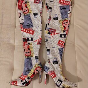 Women's Size 6 NY&C Couture Print Knee High Stiletto High Heel Boots